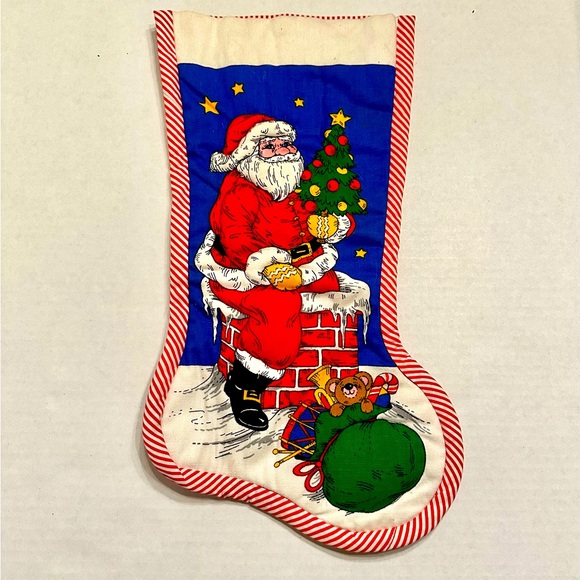 Vintage Handmade Cranston Christmas Stocking Puff Appliqué Textured Fabric - Picture 1 of 2